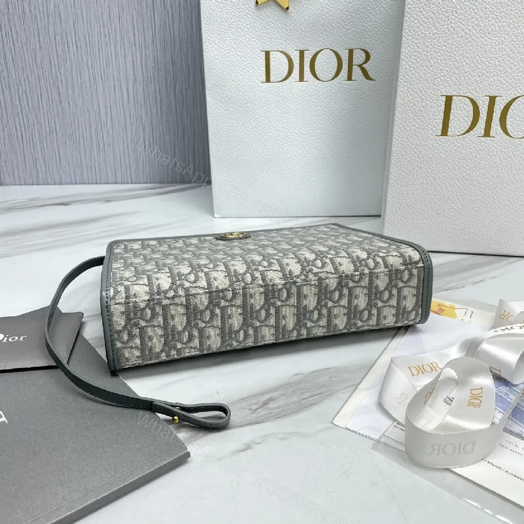 View 8 of Structured Monogram Wallet — Signature Pattern, Gold Hardware, Zippered Clutch