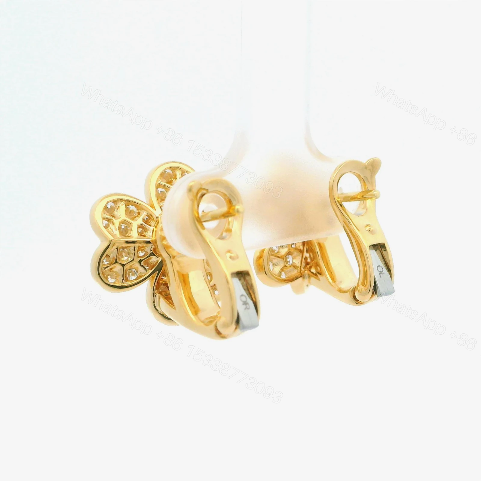 View 3 of 18K VCA Frivole Gold Flower Diamond Earrings