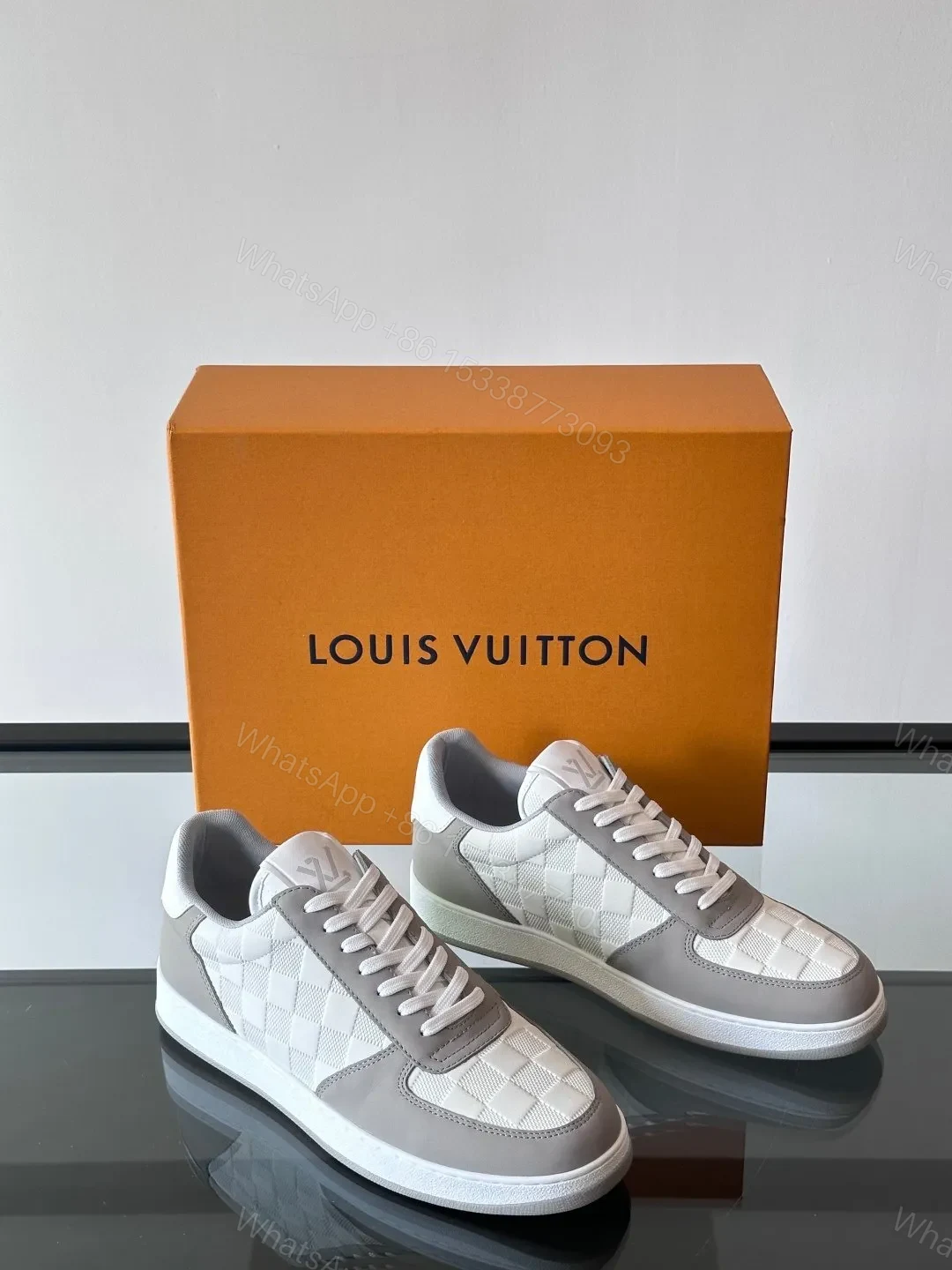 View 5 of LV Men White And Gray Leather Sneakers