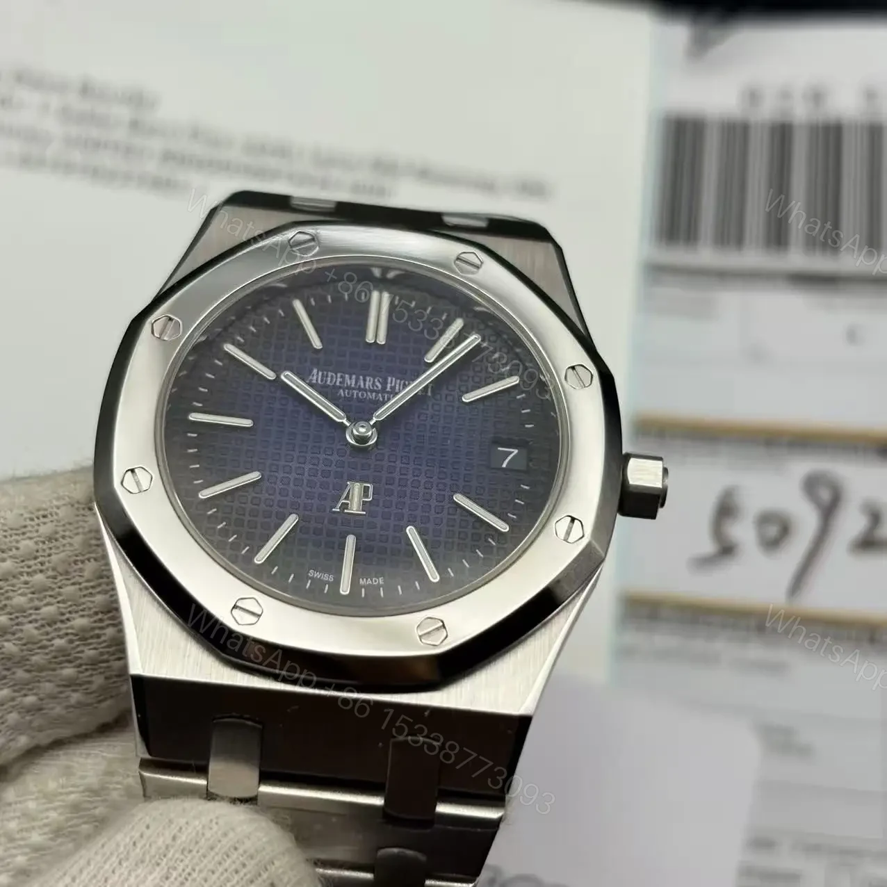 View 12 of Replica Audemars Piguet Royal Oak Jumbo Extra-Thin Blue 15202IP.OO.1240IP.01