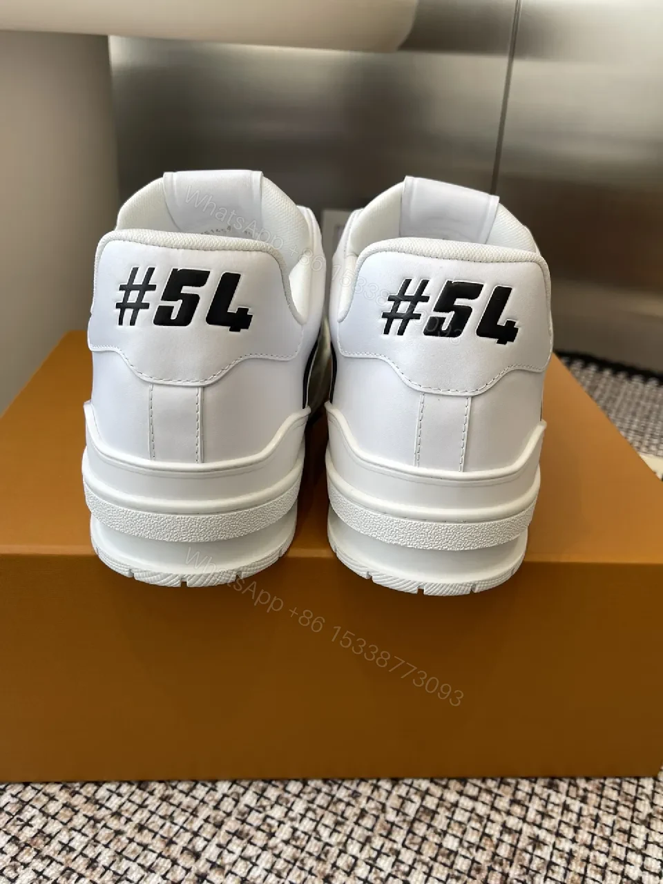 View 7 of Pattern-Statement White Leather High-Tops with LV Detailing