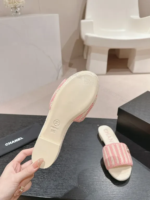 View 9 of Pink Knit Slides with Chanel-Inspired Detail â€“ Effortless Comfort