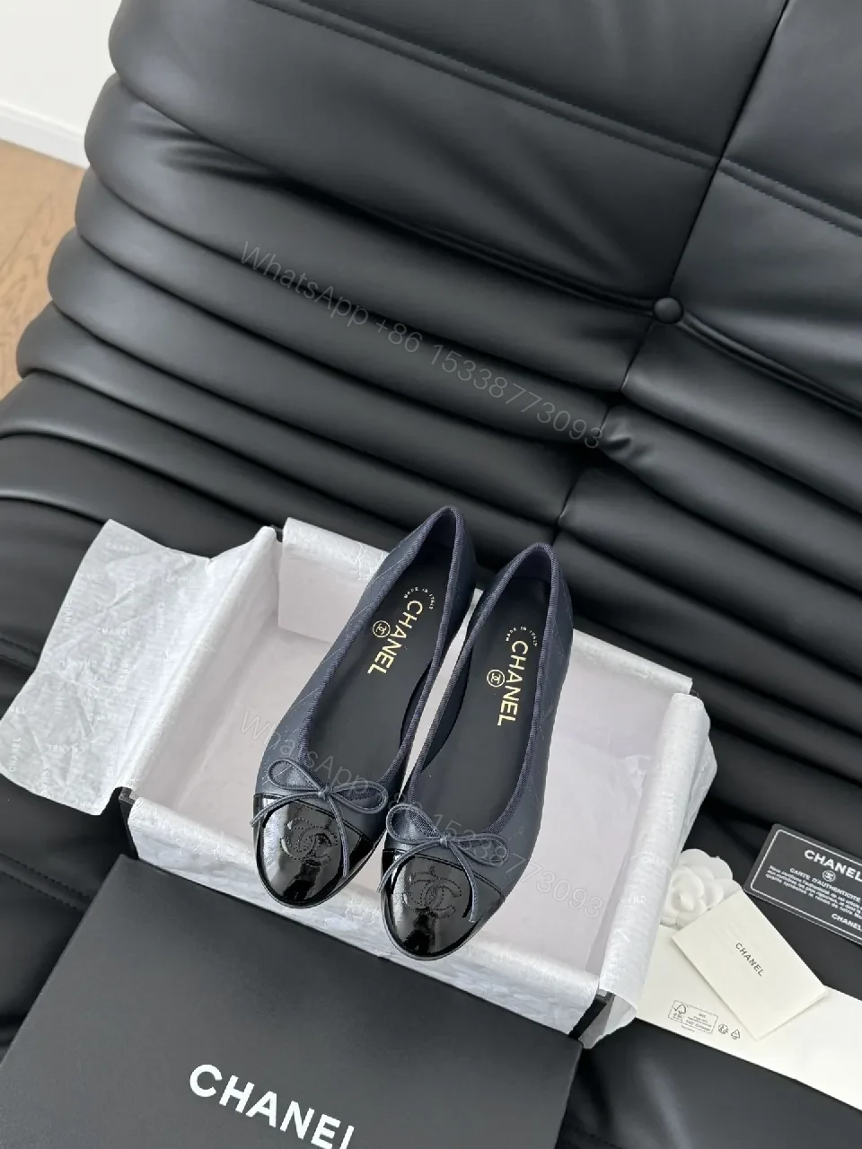 Navy Velvet Ballet Flats with Logo Bow – Luxe Comfort — view 1