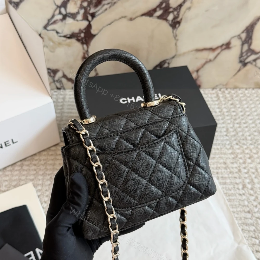 View 7 of Chanel Mini Flap Bag With Top Handle Shiny And Gold Tone Metal Black 15Cm