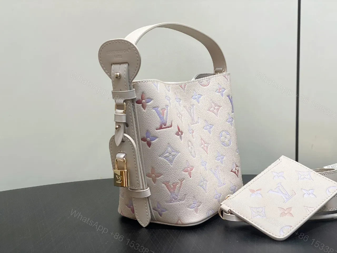 View 5 of Pastel Monogram Bucket Bag: Lux Everyday Elegance