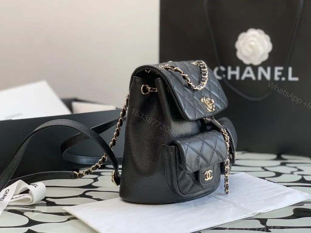 View 4 of Black Leather Quilted Mini Backpack - Chanel-Inspired Luxe
