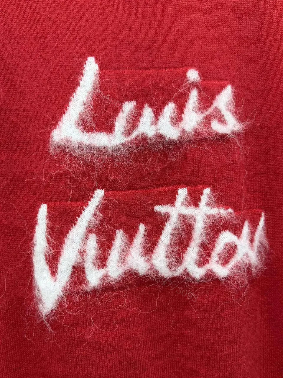 View 6 of Vibrant Red Knit Sweatshirt with Fluffy Logo Luxury Style