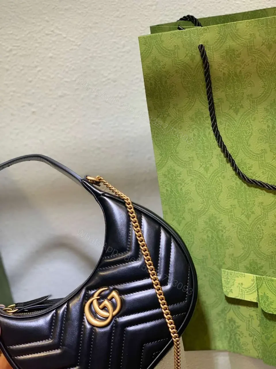 View 5 of Gucci GG Marmont Half Moon Luxury Handbag Black 24cm