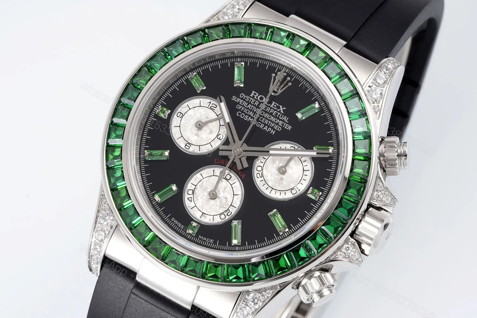 View 2 of Dazzling green diamond daytona replica 40MM Rubber Strap Edition ROLEX-DAYTONA-GRN-DIA-RUB-40