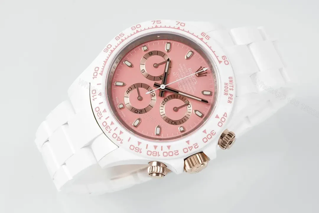 View 6 of Premium Rolex Daytona Pink Ceramic replica 40MM White Ceramic Bracelet Edition RG-DAYTONA-PINK-CERAMIC-WHITE-BRACELET-40