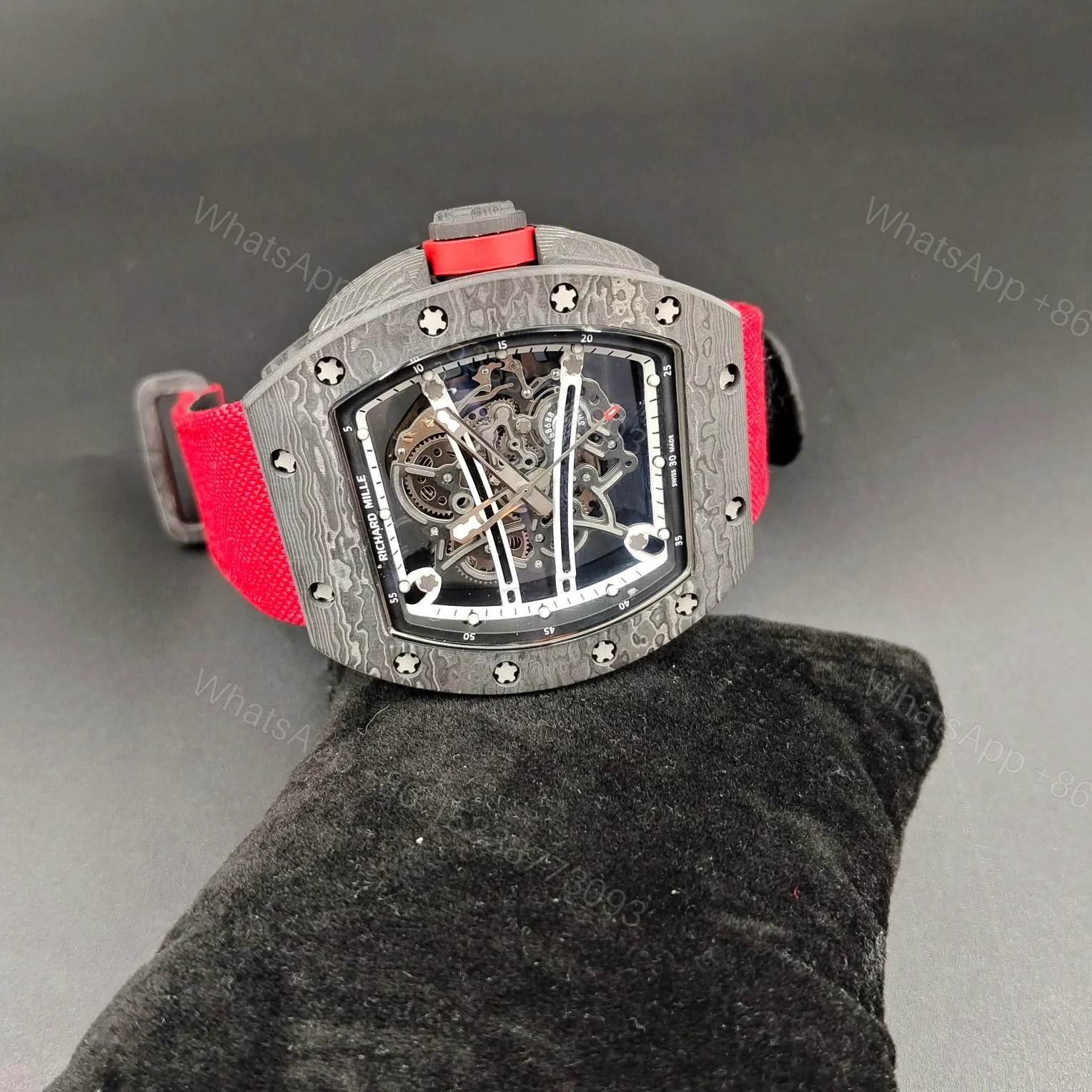 View 9 of Richard Mille RM61-01 Yohan Blake Grey Edition Watch Red Strap NTPT Carbon Fiber Skeleton Automatic Premium Edition RM-RM61-01-YB-RED-NTPT