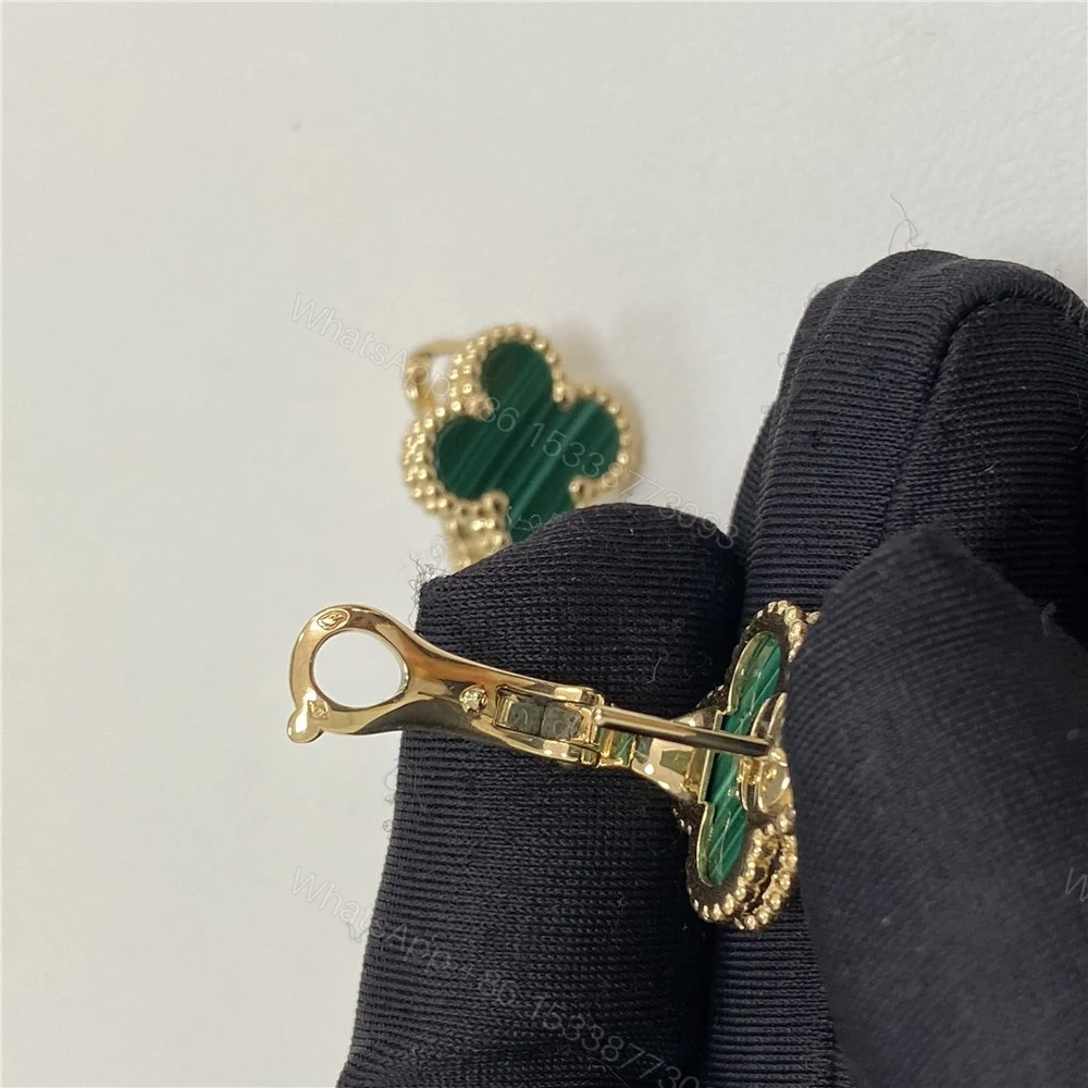 View 4 of VCA Vintage Alhambra Earrings Malachite Yellow Gold VCARO3QL00