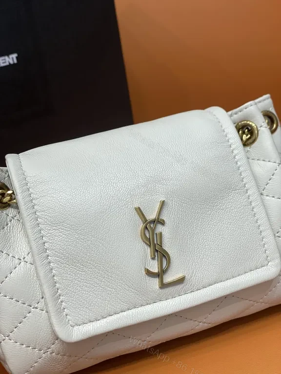 View 3 of Quilted White Calfskin Mini Crossbody, YSL-Style Luxe