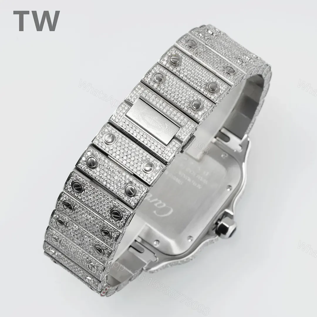 View 7 of K11 Factory Cartier Santos Large Diamond Bezel Full Diamond Set Watch – Silver with Blue Hands, Automatic Movement, 40mm Stainless Steel Case, Sapphire Crystal, QuickSwitch Strap System