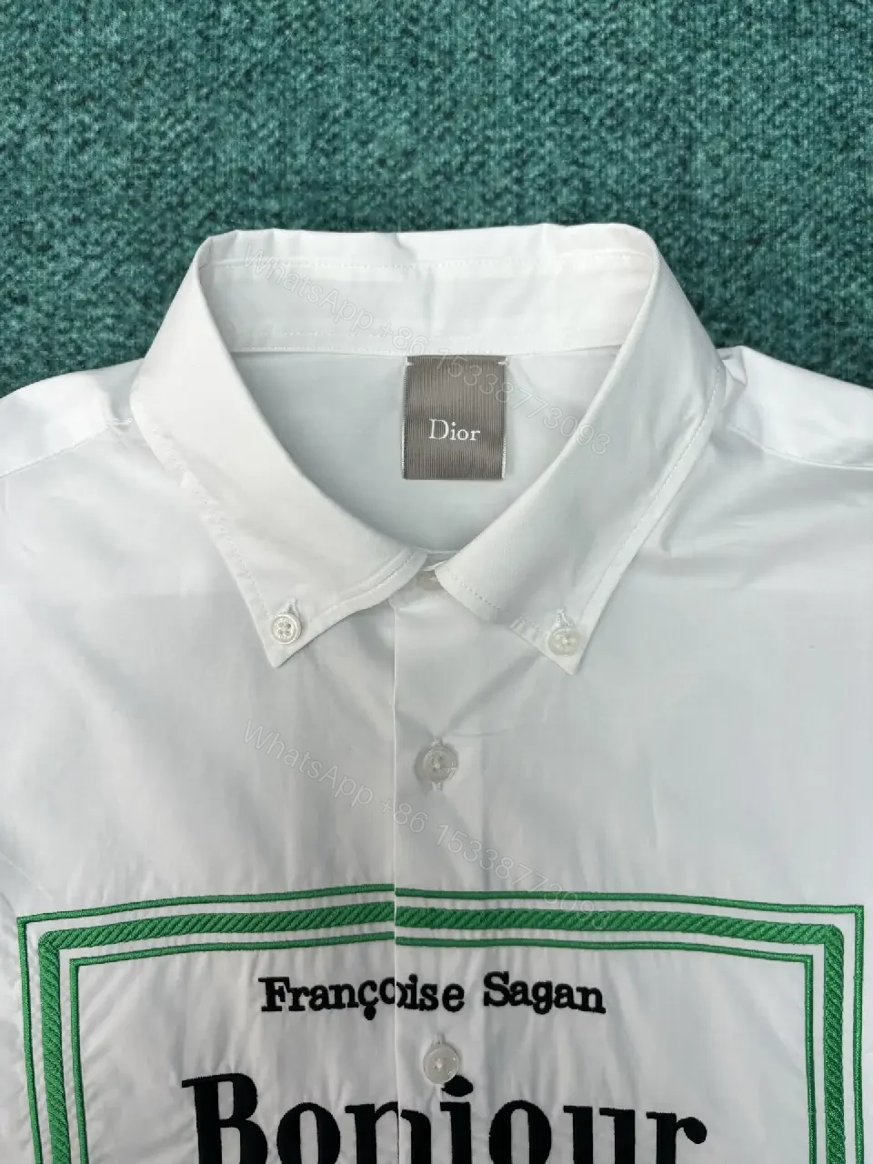 View 9 of White Cotton Shirt with Bonjour Tristesse Logo, Dior Style