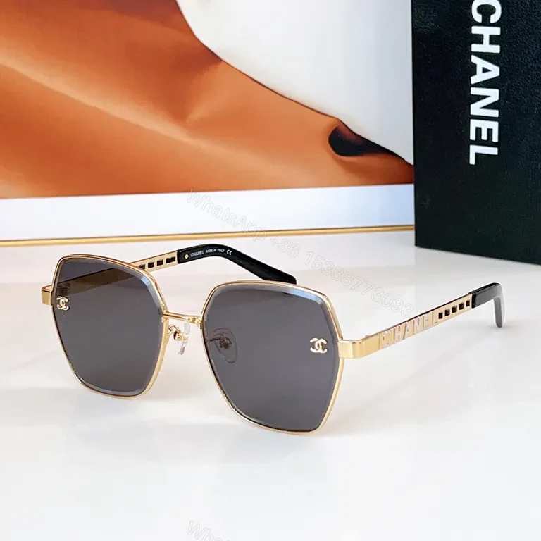 View 8 of Lux Chanel Square-Frame Sunglasses with Signature Details