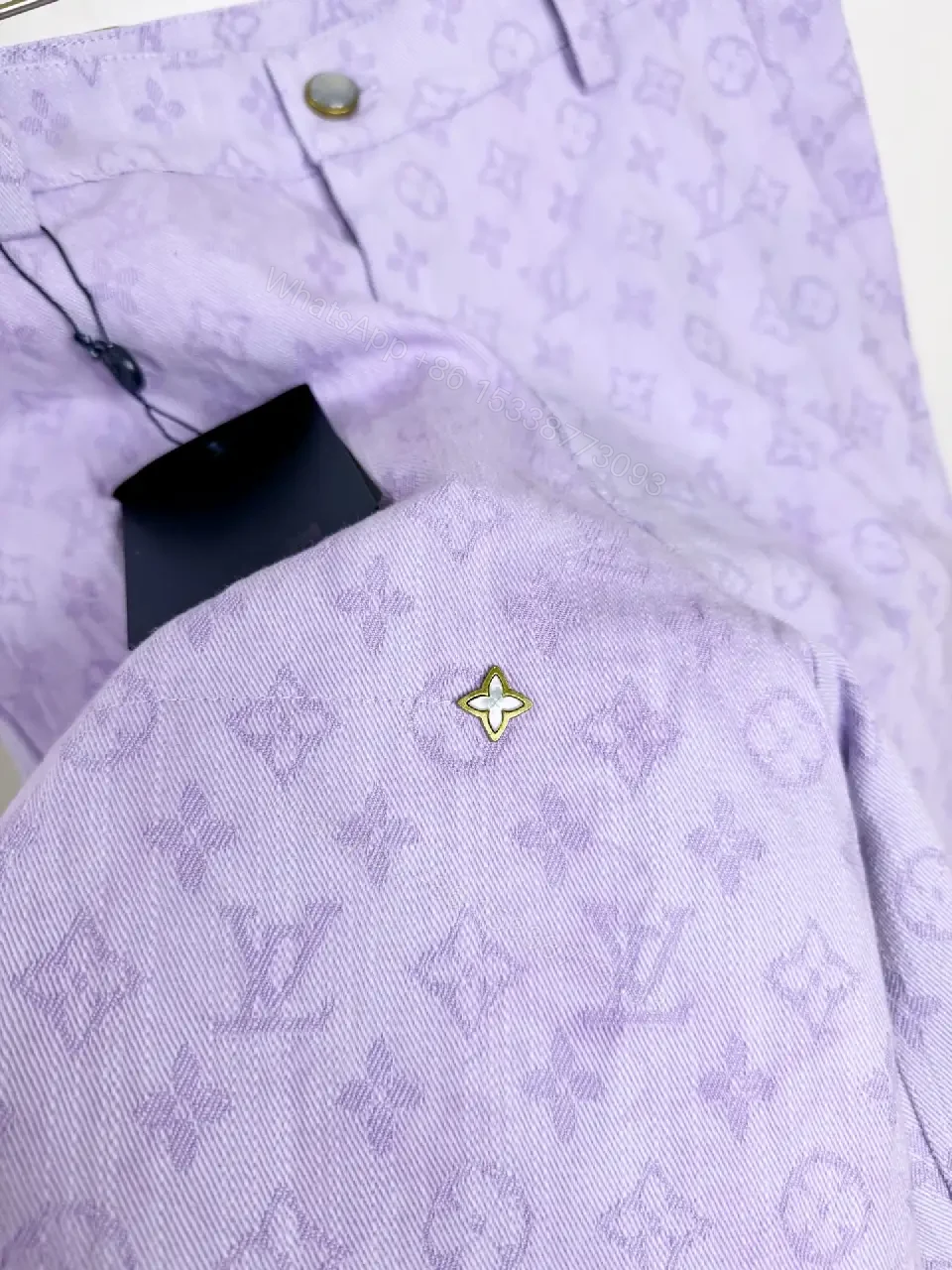 View 8 of Lavender Leather-Patterned Bermuda Shorts with Star Embellishments