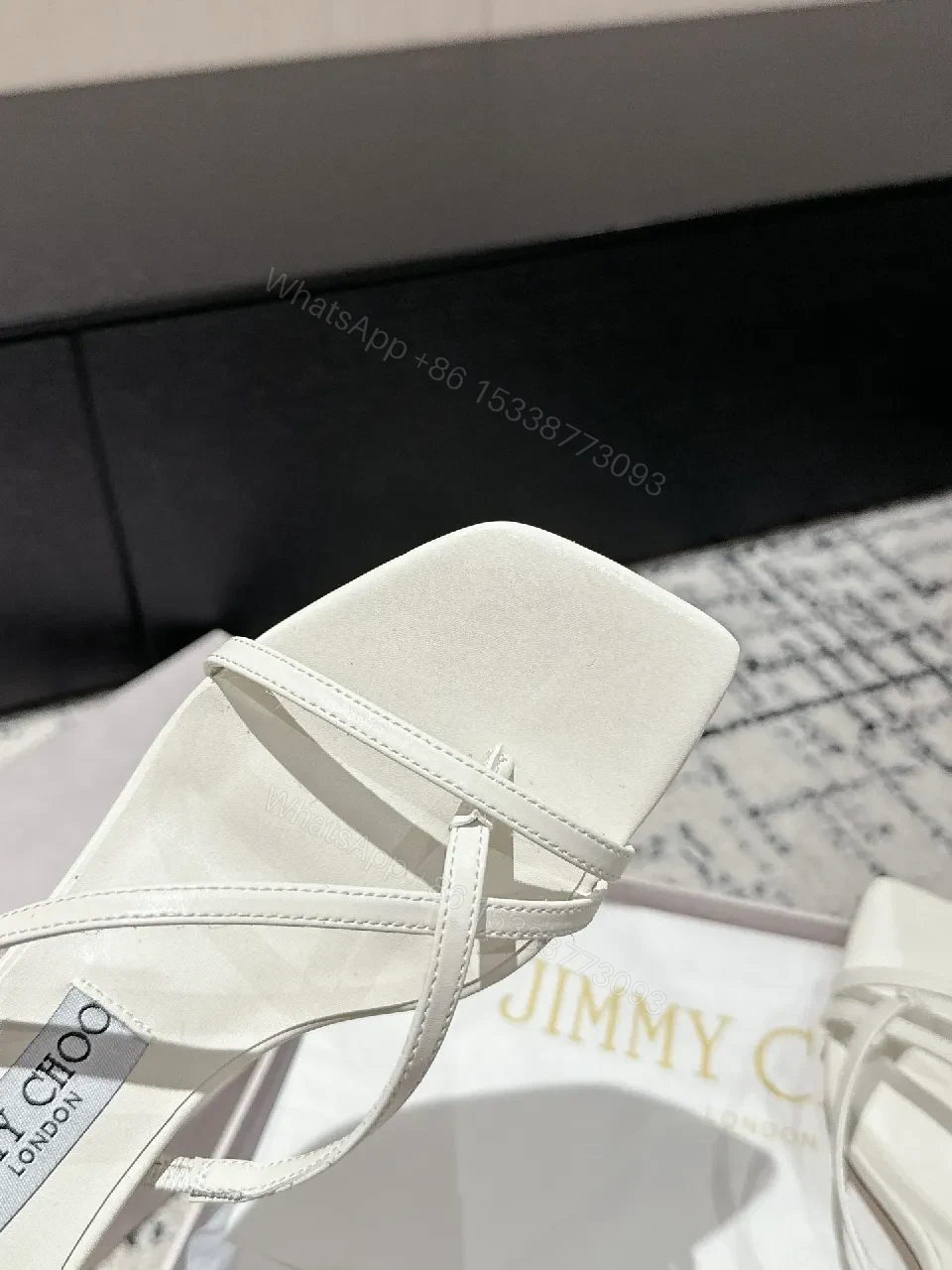 View 9 of White Leather Strappy Sandals: Square-Toe Kitten Heel