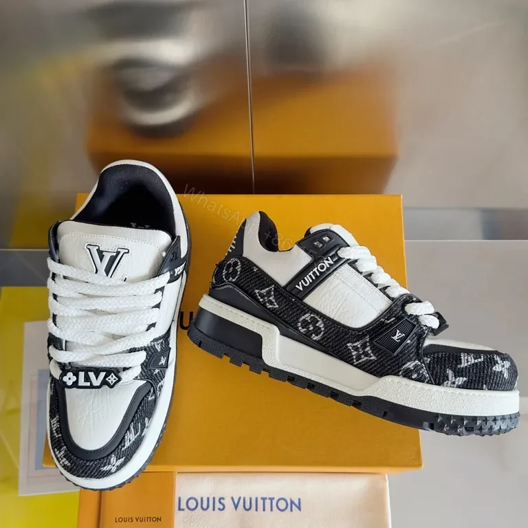 View 8 of White Leather LV-Patterned Low-Top Sneakers