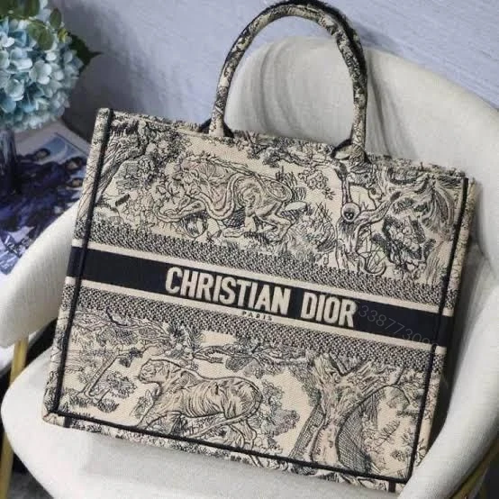 View 8 of Christian Dior Book Tote Bag In Dior Oblique Motif Embroidery First Copy | AAA+ Replica