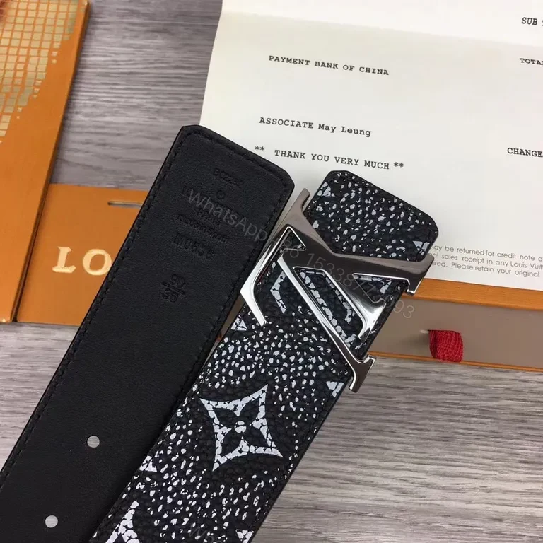 View 3 of Bold LV Monogram Textured Leather Belt - Everyday Luxe