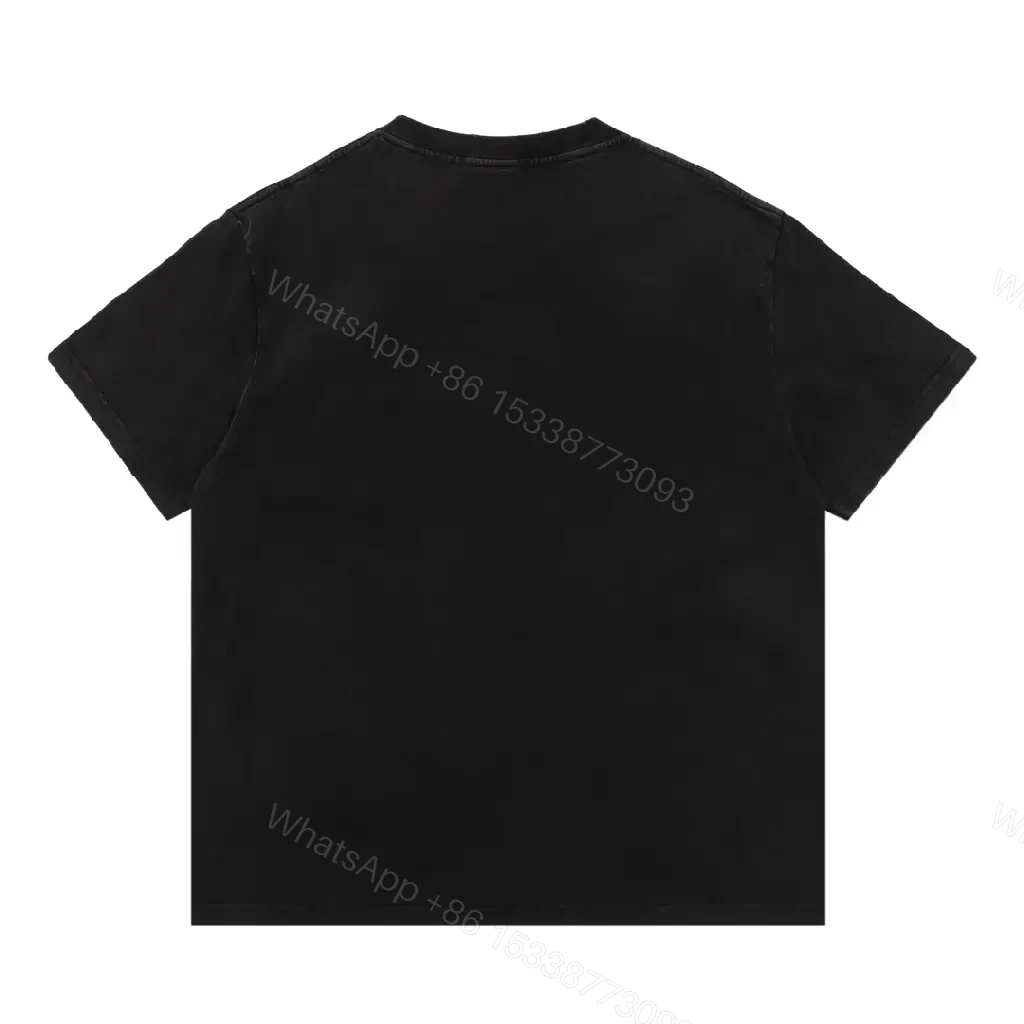 View 8 of Black Cotton Relaxed Crew Tee with White Graphic PRADA Accent