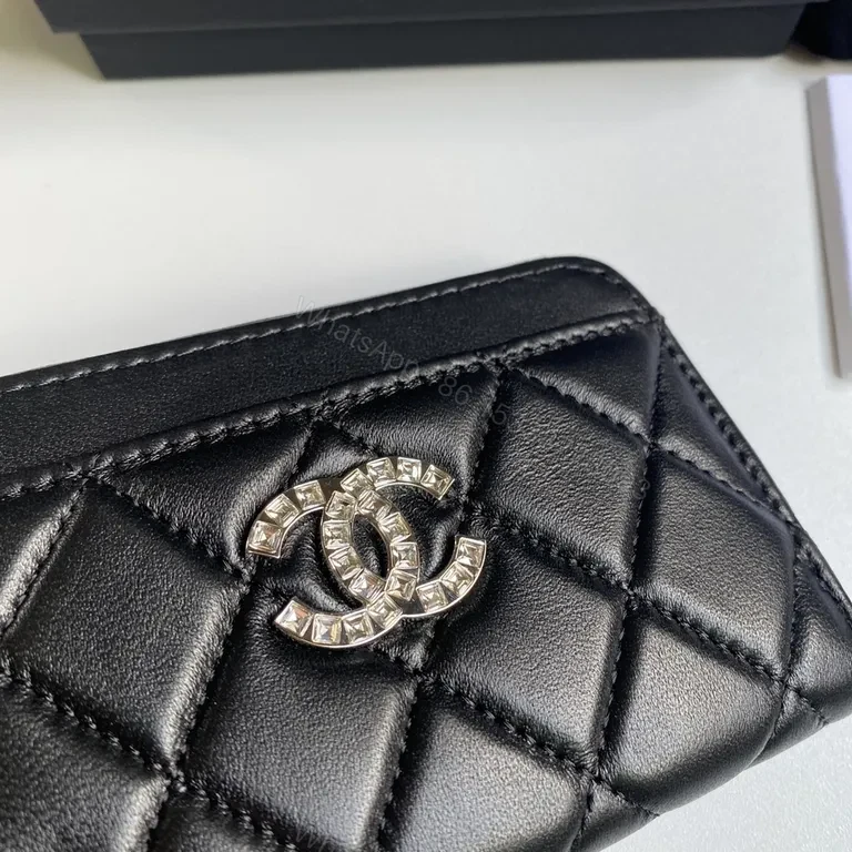 View 3 of Black Quilted Leather Wallet with Signature CC Hardware - Compact Bifold
