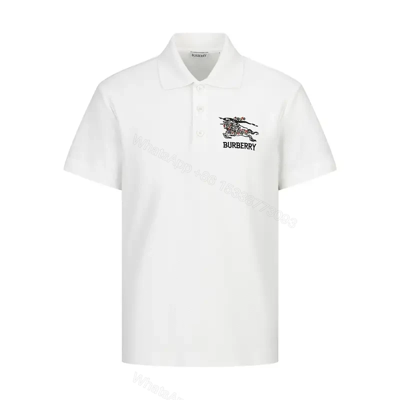White Cotton Polo with Burberry Crest Logo Polo Shirt — view 1