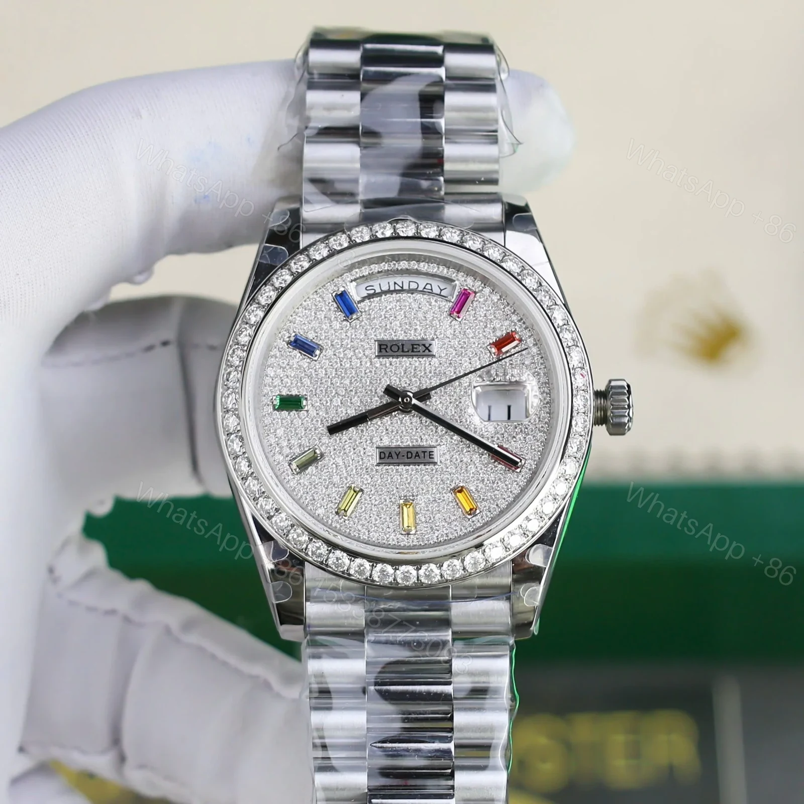 View 4 of Superclone Rolex Day-Date Diamond-Paved Dial 128349rbr-0006 36 mm