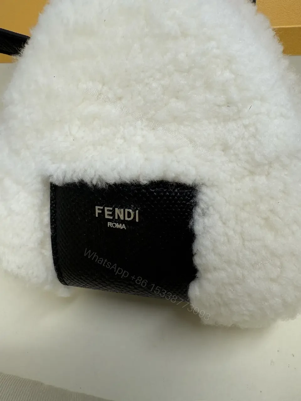 View 3 of White Shearling Mini Bag Charm, Luxe Style, Adjustable Strap