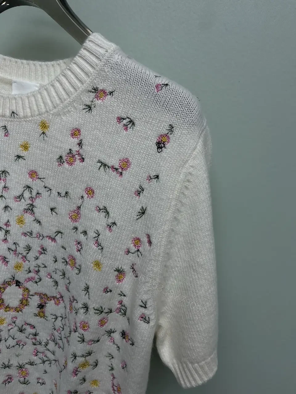 View 9 of Luxe Knit Top: Embroidered Logo with Floral Sparkle