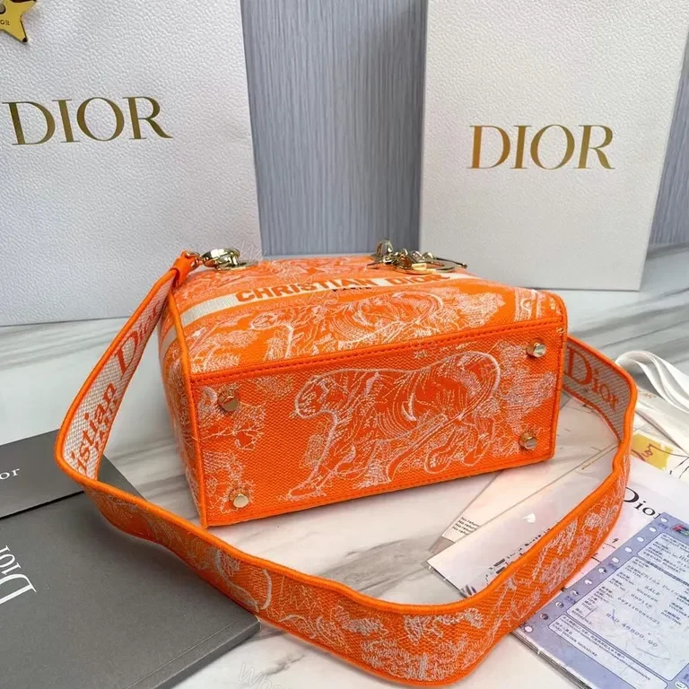 View 4 of Vivid Orange Dior Tote â€” Lux Jacquard, All-Day Versatility
