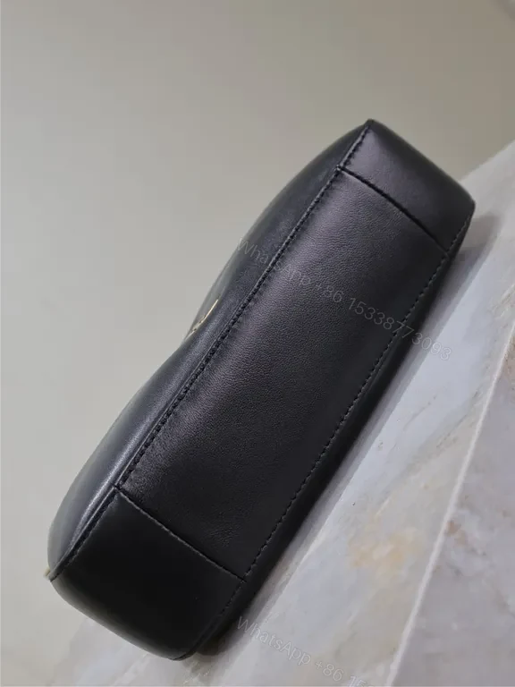 View 3 of Chic Black Leather Hobo with Gold YSL Emblem Bag