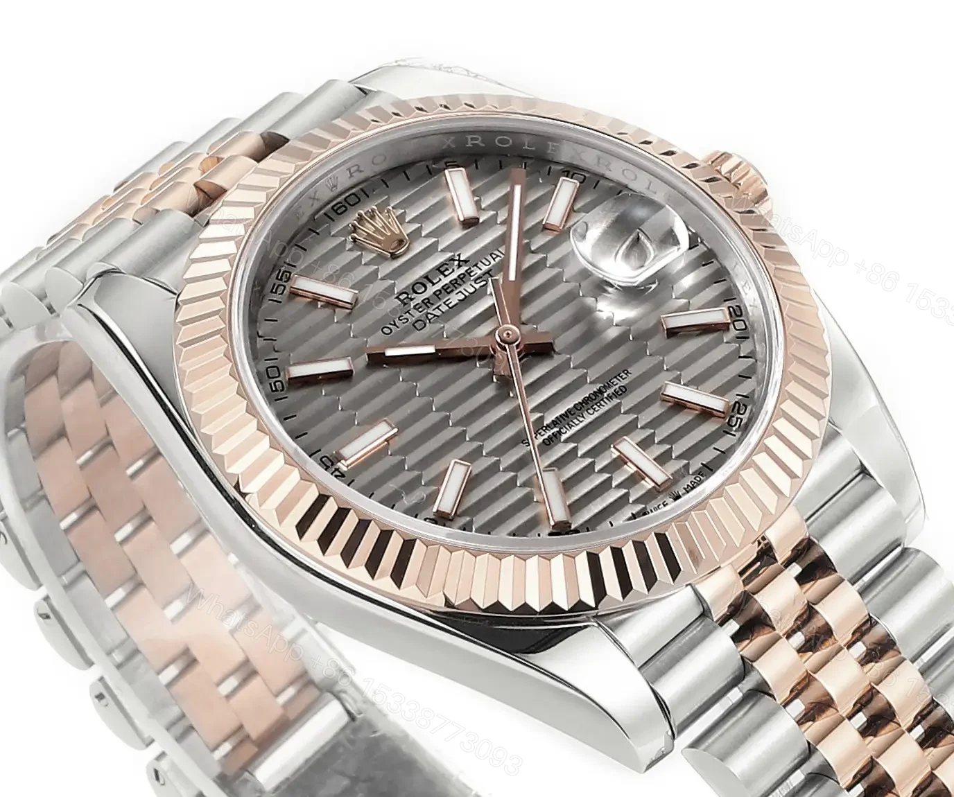 View 5 of Rolex Datejust 41 Everose Rolesor Fluted Oyster Sundust Dial Watch 126331-0018