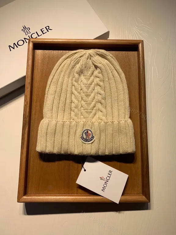 View 7 of Beige Ribbed Knit Beanie & Scarf Set â€“ Moncler Luxury Winter Accessory