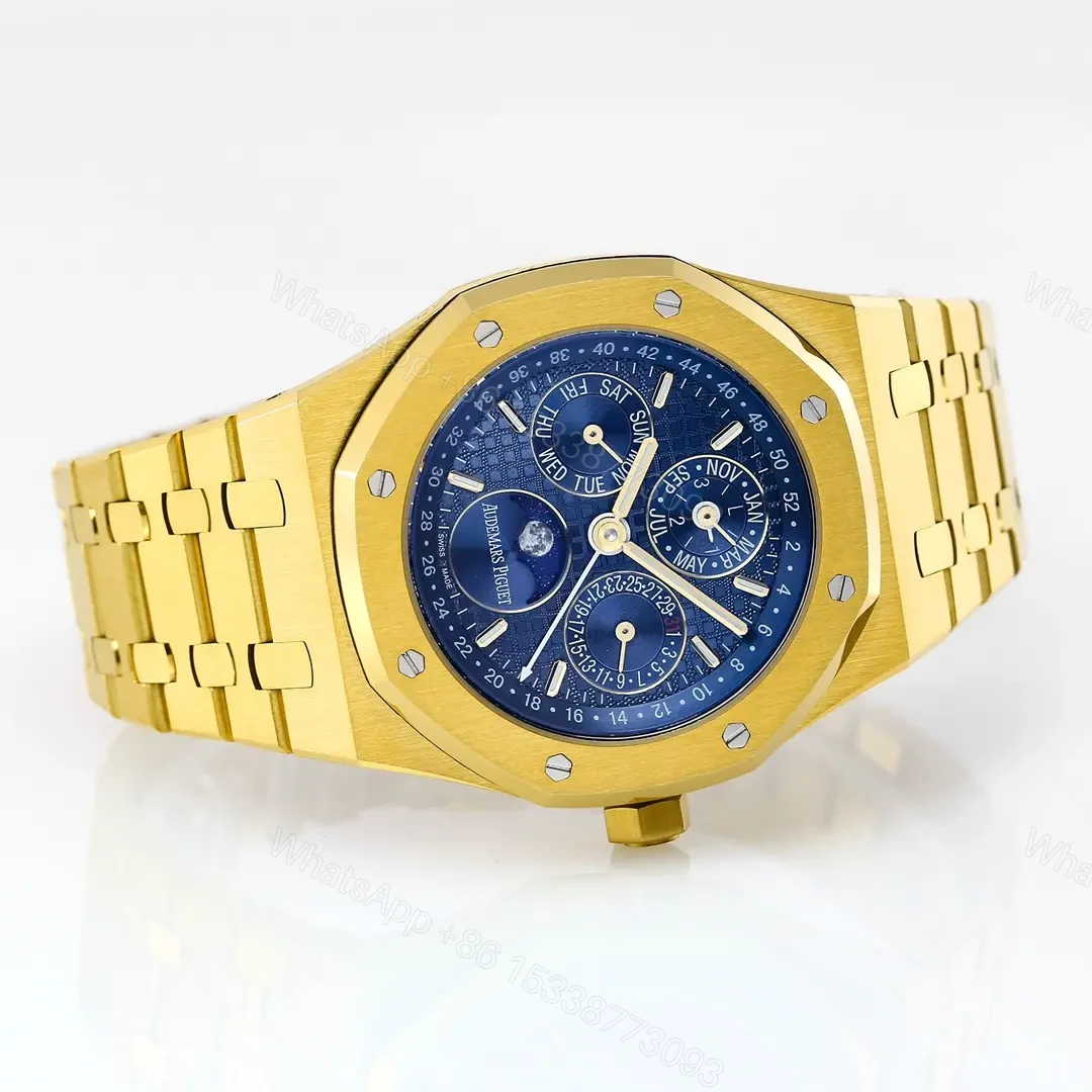 View 9 of Audemars Piguet Royal Oak Perpetual Calendar Watch – Blue Dial, Gold Case and Bracelet, Ref. 26574ST.OO.1220ST.03