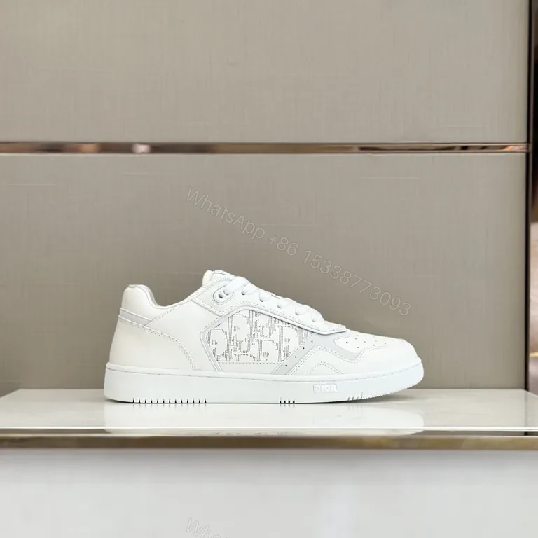 View 3 of White Dior-Influenced Leather Low-Top Sneaker: Structured Luxury