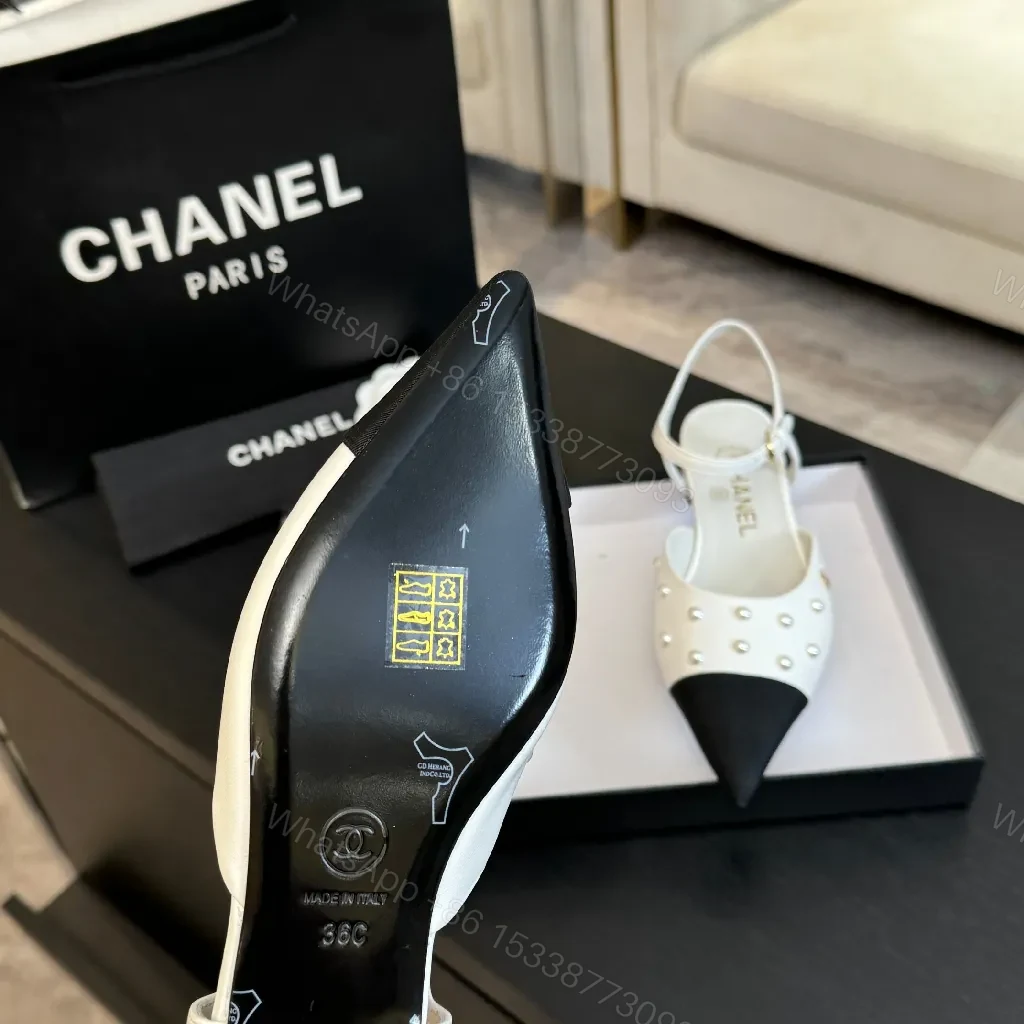 View 4 of Ivory & Black Pearl Slingbacks: Two-Tone Pointed-Toe Shoe