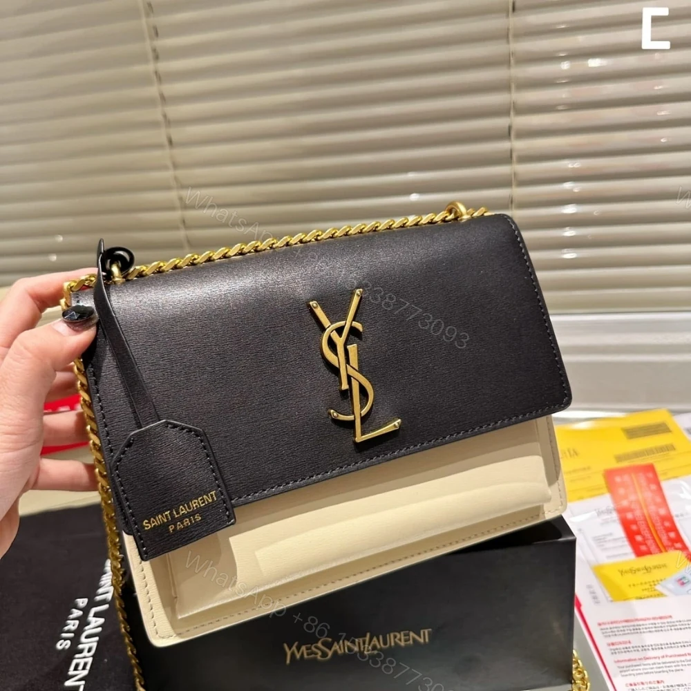 View 3 of Saint Laurent Sunset Medium Chain Bag In Smooth Black And Beige 22Cm 442906D42EW1089