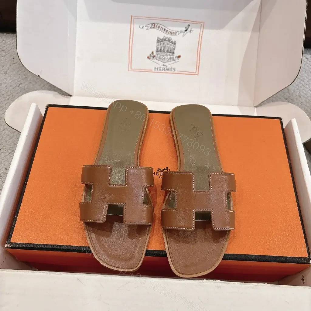 View 2 of H-Pattern Leather Slide Sandals: All-Day Comfort