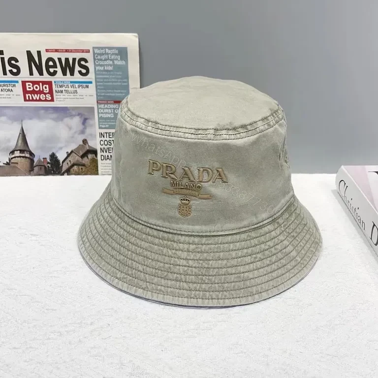 View 3 of Pink Velvet Bucket Hat with Prada Milano Logo - Everyday Luxury