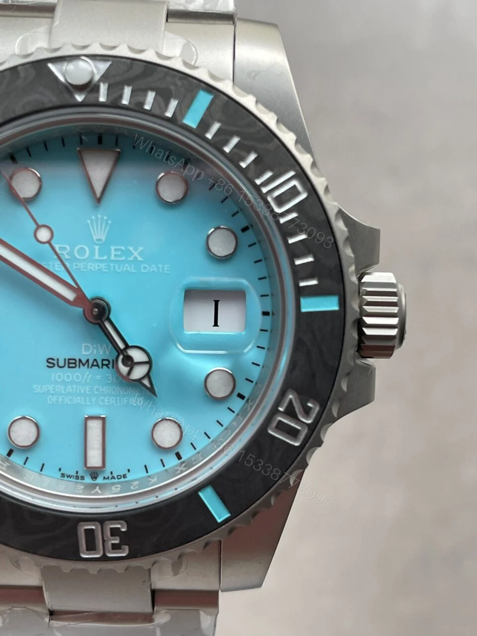 View 2 of DIWF FACTORY 1:1 Rolex Submariner Sandblasted Best Edition Carbon Bezel Tiffany Blue Dial Dial VR3135