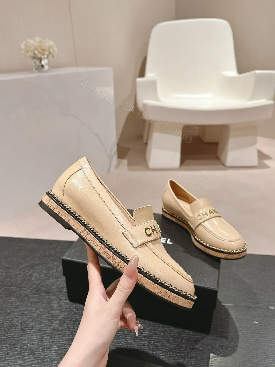 View 3 of Beige Leather Slip-On Loafers: Luxe Comfort Style
