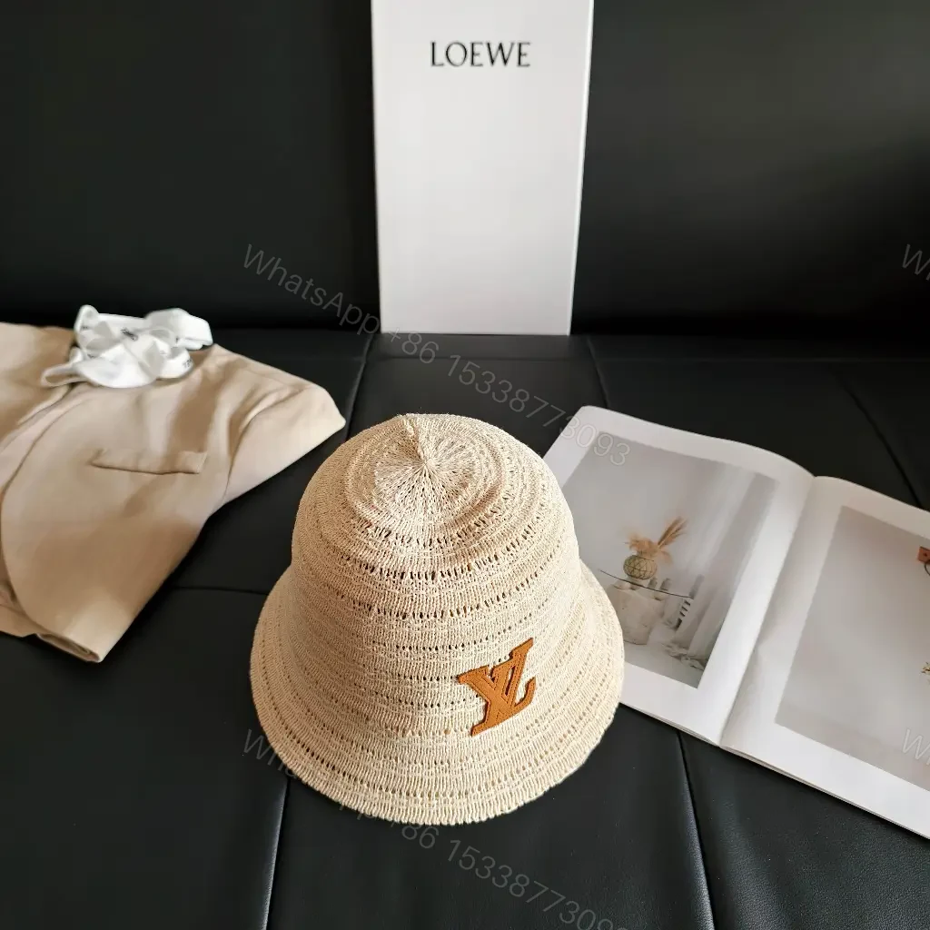 View 7 of Natural Beige Straw Boater Hat with LV Logo Patch