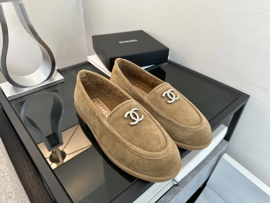 Taupe Suede Slip-On Loafers with Twist Logo — view 1