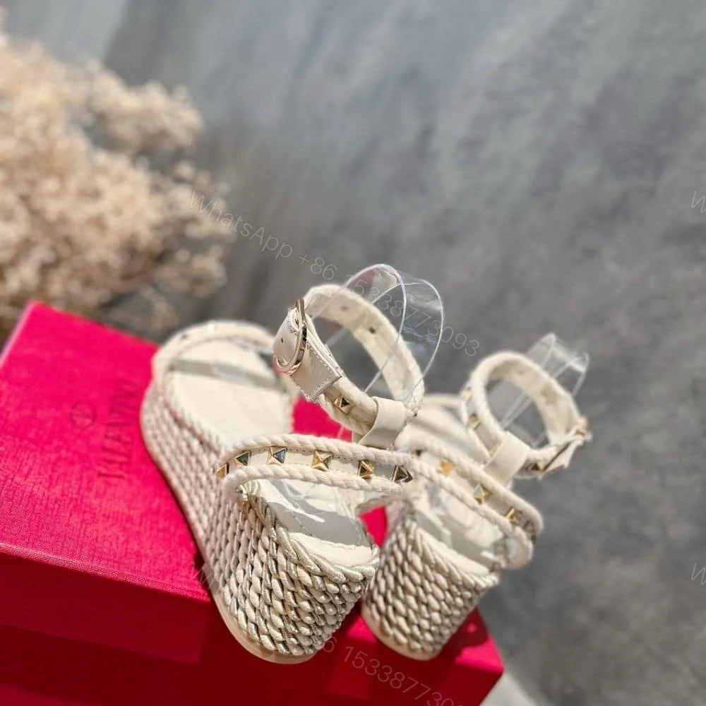 View 6 of VALENTINO ROCKSTUD FLATFORM SANDAL WHITE