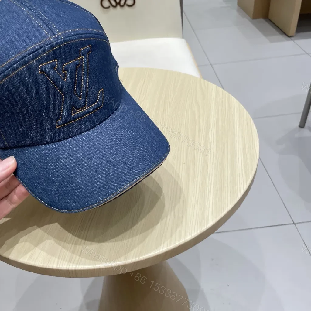 View 4 of Denim Cap with Subtle Monogram, Luxe Everyday Style