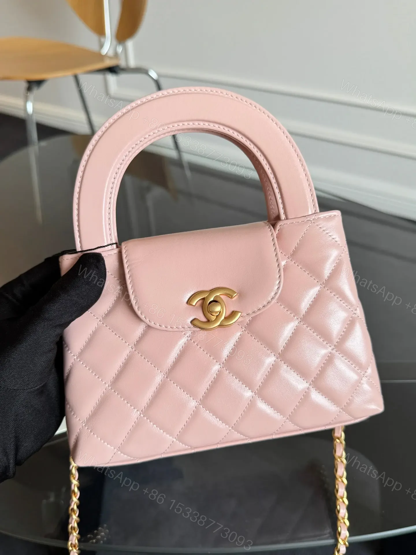 View 2 of CHANEL KELLY BAG 19 IN LIGHT PINK CALFSKIN GOLD HARDWARE