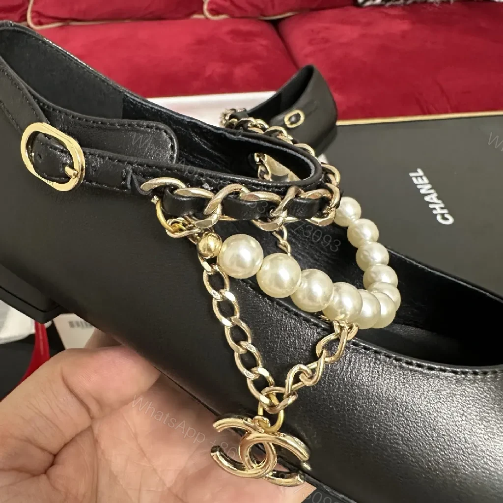 View 3 of Chic Pearl-Chain Leather Mary Jane—Elegant Comfort Shoes