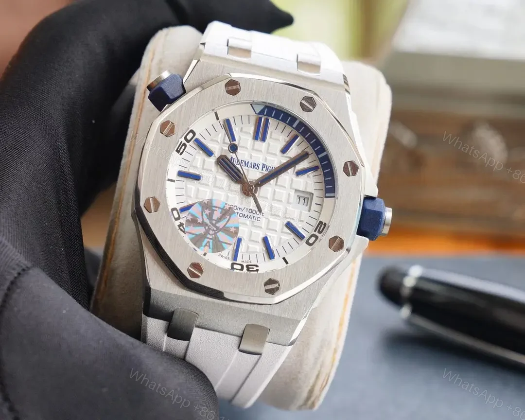 View 3 of BBR Factory Audemars Piguet Royal Oak Offshore Silver Dial Blue Accents Automatic Men’s Watch 42mm Stainless Steel Case with Rubber Strap